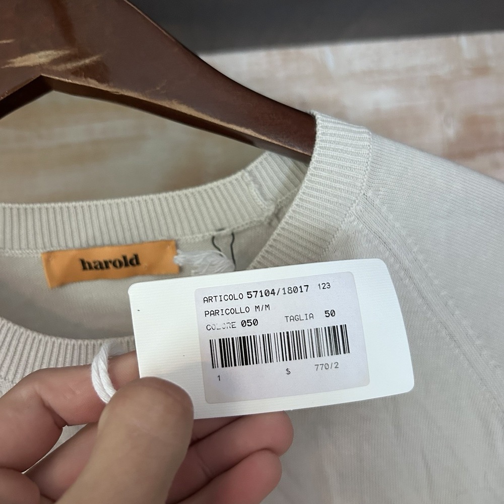 NWT Harry Rosen Harold Knit T Shirt Cotton Size 50 Italy Grey Beige 40 - Picture 3 of 7